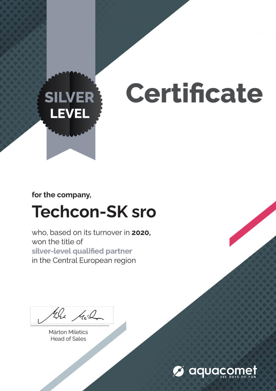 Certifikát Techcon 2020 pre zastrešenie bazéna