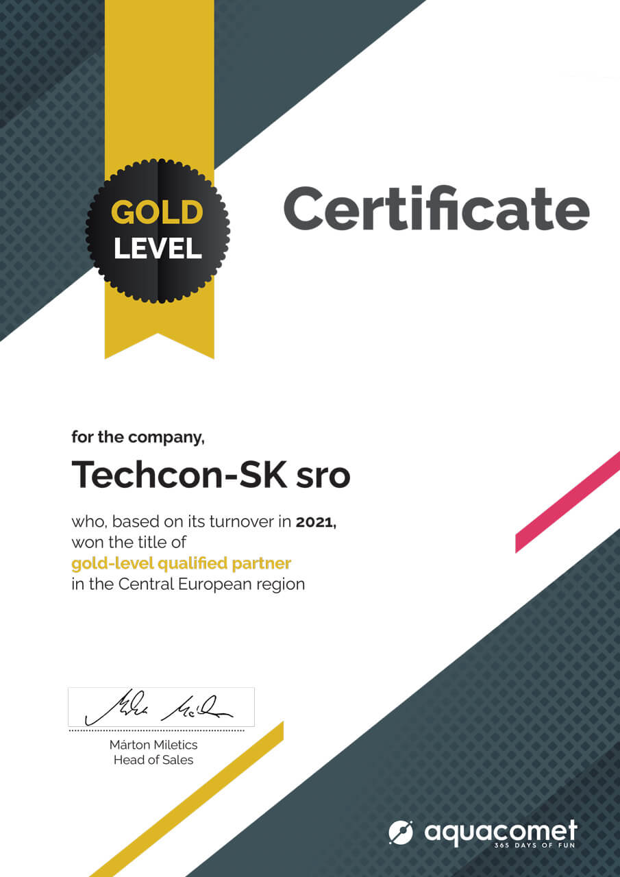 Certifikát Techcon 2021 pre zastrešenie bazéna
